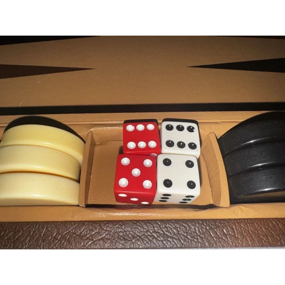 Vintage Full Size Backgammon Game Set Large Portable Brown Case Complete